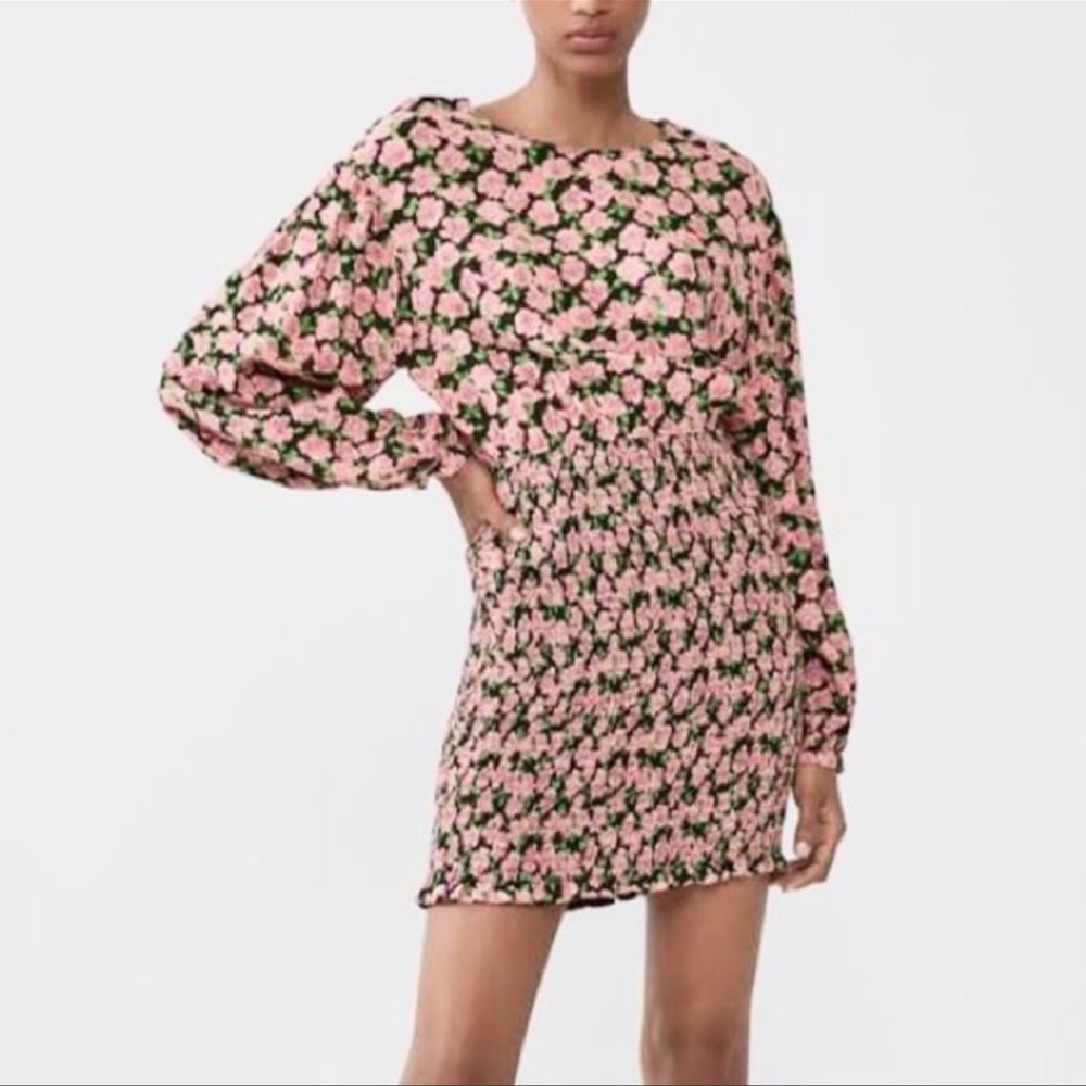 ZARA floral ruched mini dress